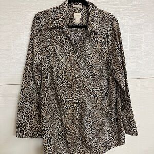 Chicos Leopard Print Casual Button Down Shirt